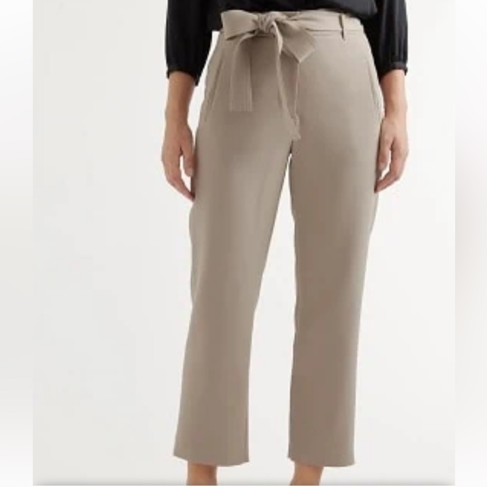 Quince stretch crepe paperbag ankle pants women size S between gray and tan NWT